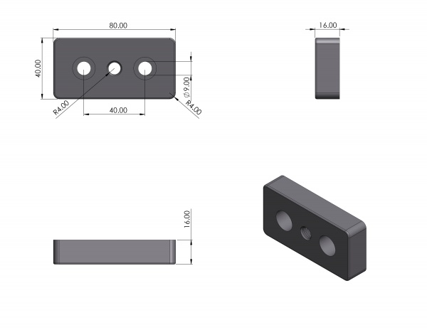 Base plate 8 80x40 M10 aluminum colored